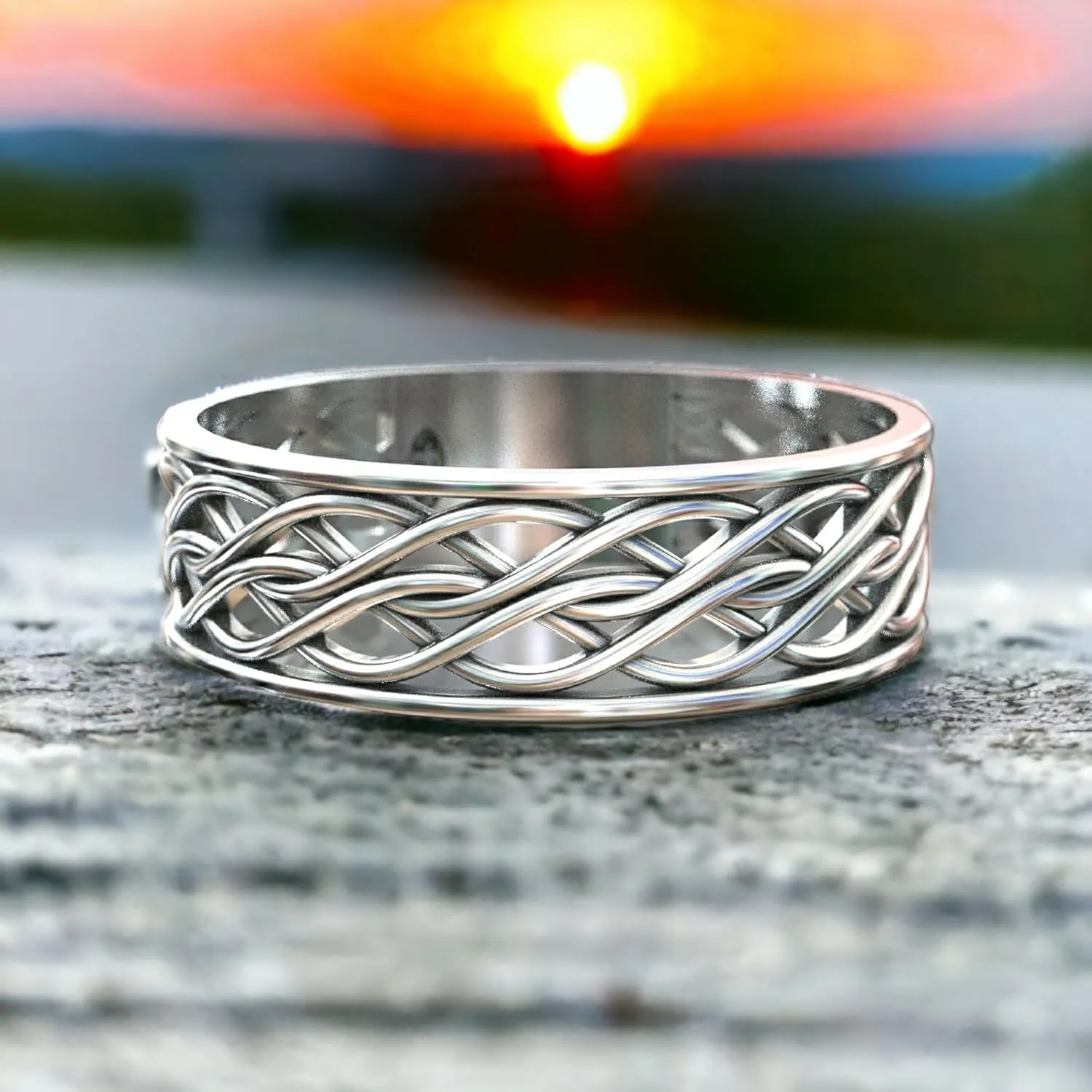 Endless Irish Celtic Knot Ring - 925 Sterling Silver - Eternity Love Viking Wedding Bands - Unisex Woven Braided Rope Thumb Rings - Norse Nordic Jewelry for Men Women