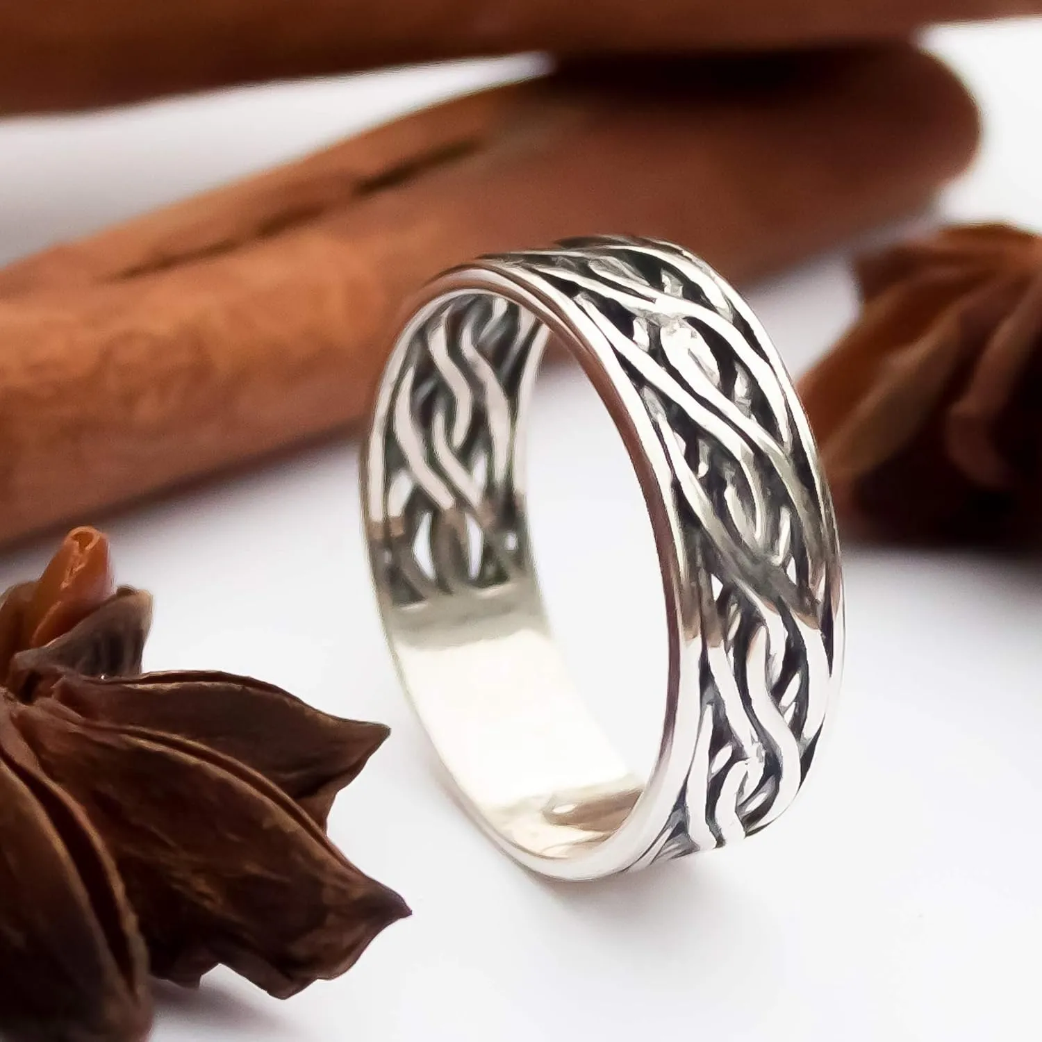 Endless Irish Celtic Knot Ring - 925 Sterling Silver - Eternity Love Viking Wedding Bands - Unisex Woven Braided Rope Thumb Rings - Norse Nordic Jewelry for Men Women