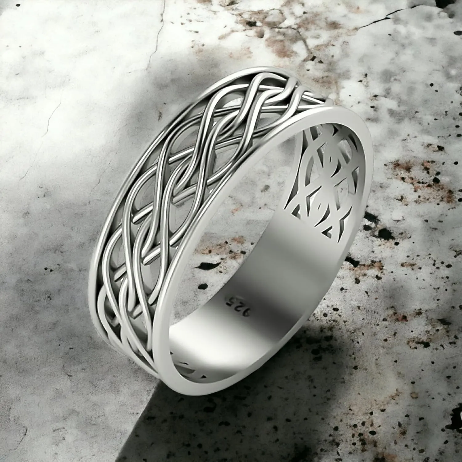 Endless Irish Celtic Knot Ring - 925 Sterling Silver - Eternity Love Viking Wedding Bands - Unisex Woven Braided Rope Thumb Rings - Norse Nordic Jewelry for Men Women