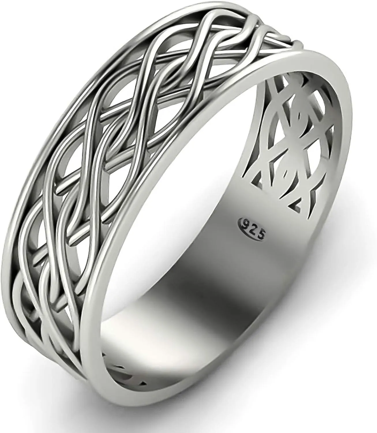 Endless Irish Celtic Knot Ring - 925 Sterling Silver - Eternity Love Viking Wedding Bands - Unisex Woven Braided Rope Thumb Rings - Norse Nordic Jewelry for Men Women