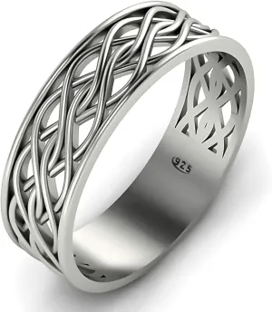 Endless Irish Celtic Knot Ring - 925 Sterling Silver - Eternity Love Viking Wedding Bands - Unisex Woven Braided Rope Thumb Rings - Norse Nordic Jewelry for Men Women