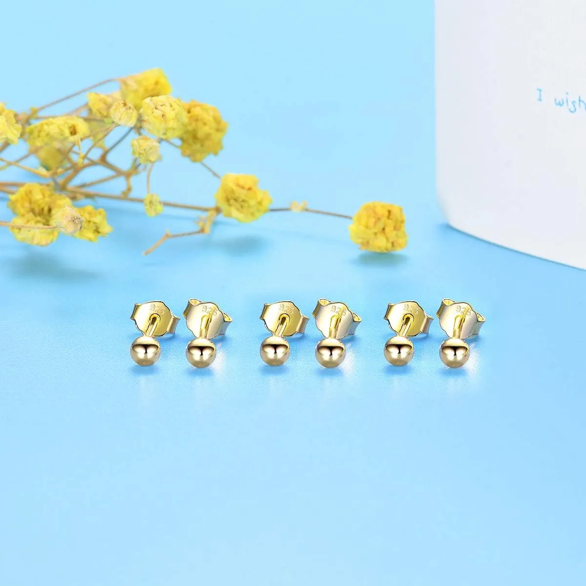 EPIRORA Sterling Silver Stud Earrings for Women Men- 3 Pairs 3mm Tiny Ball Stud Earrings Round CZ Earrings Pearl Earrings Set Cartilage Small Tragus Earrings