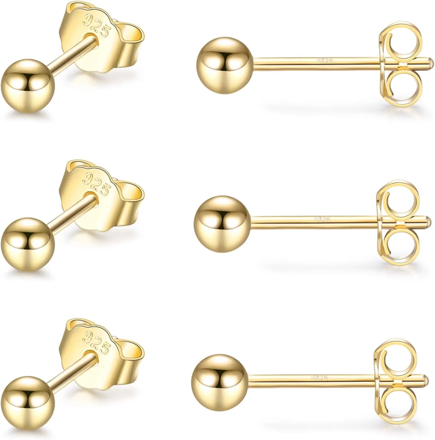 EPIRORA Sterling Silver Stud Earrings for Women Men- 3 Pairs 3mm Tiny Ball Stud Earrings Round CZ Earrings Pearl Earrings Set Cartilage Small Tragus Earrings