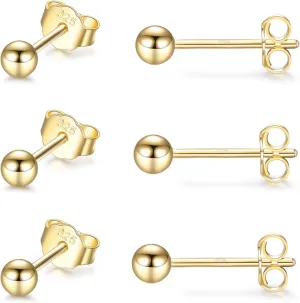 EPIRORA Sterling Silver Stud Earrings for Women Men- 3 Pairs 3mm Tiny Ball Stud Earrings Round CZ Earrings Pearl Earrings Set Cartilage Small Tragus Earrings