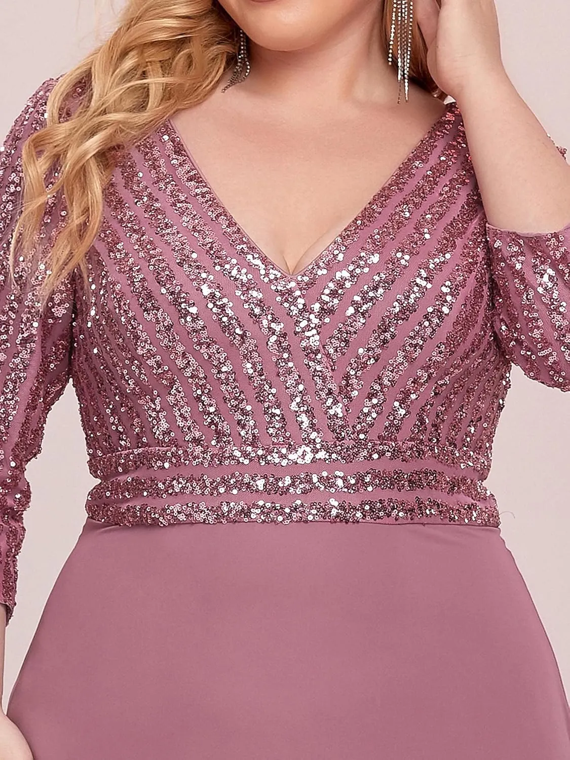 Ever-Pretty Women's Plus Size V-Neck Sparkle Sequins Chiffon 3/4 Sleevess Formal Dresses 0751-PZ