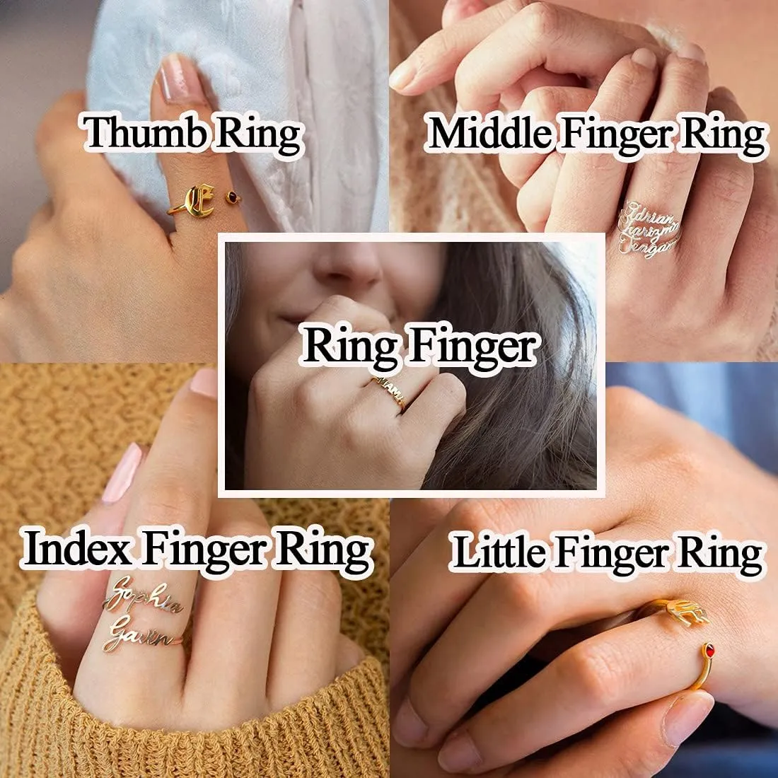 EVER2000 Personalized Name Rings for Women Sterling Silver Custom Name Rings Personalized with Name Customize Finger Ring for Engagement Wedding Christmas Gift