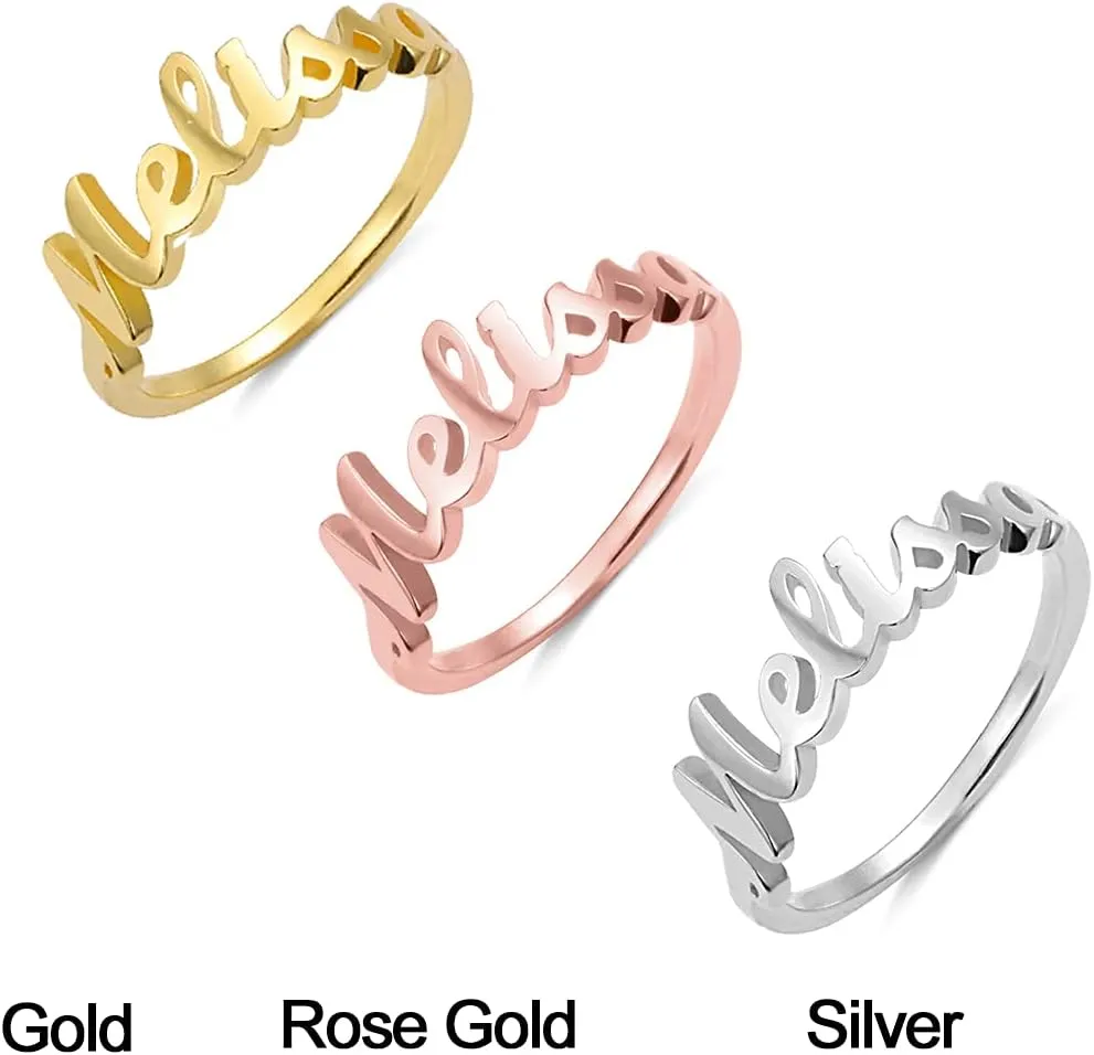 EVER2000 Personalized Name Rings for Women Sterling Silver Custom Name Rings Personalized with Name Customize Finger Ring for Engagement Wedding Christmas Gift