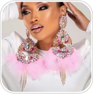 Extra Large Drag Queen Earrings Costume Jewelry Rhinestone Feather Statement Earrings for Women Prom