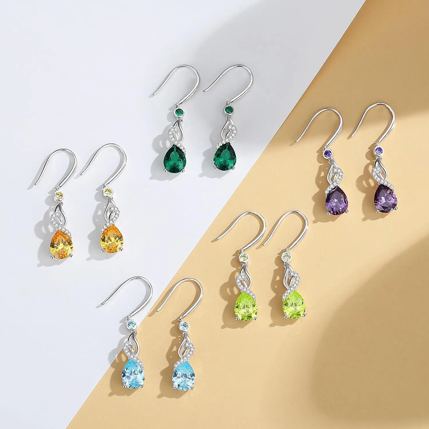 FANCIME Teardrop Dangle Drop Earrings 925 Sterling Silver Pear Gemstone Birthstone Earring Fine Jewelry Birthday Gifts for Women