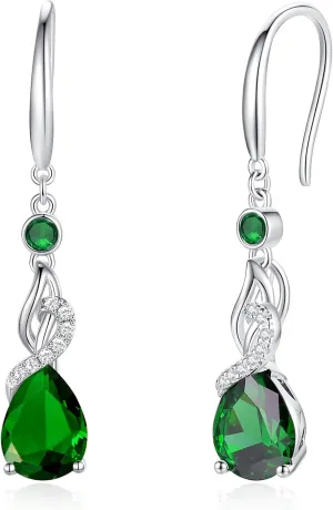 FANCIME Teardrop Dangle Drop Earrings 925 Sterling Silver Pear Gemstone Birthstone Earring Fine Jewelry Birthday Gifts for Women