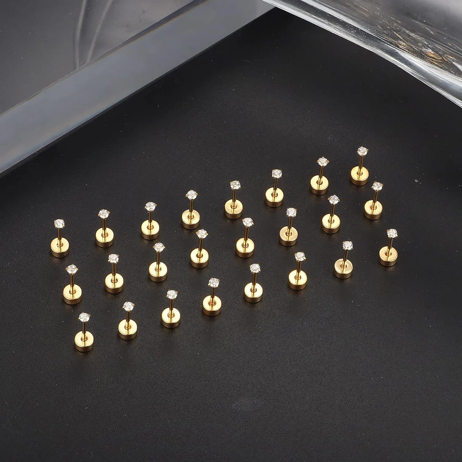 FASACCO 12 Pairs 14K Flat Back Earrings 20G Cartilage Earring Stud Tiny 2MM 3MM 4MM Flat Back Stud Earrings
