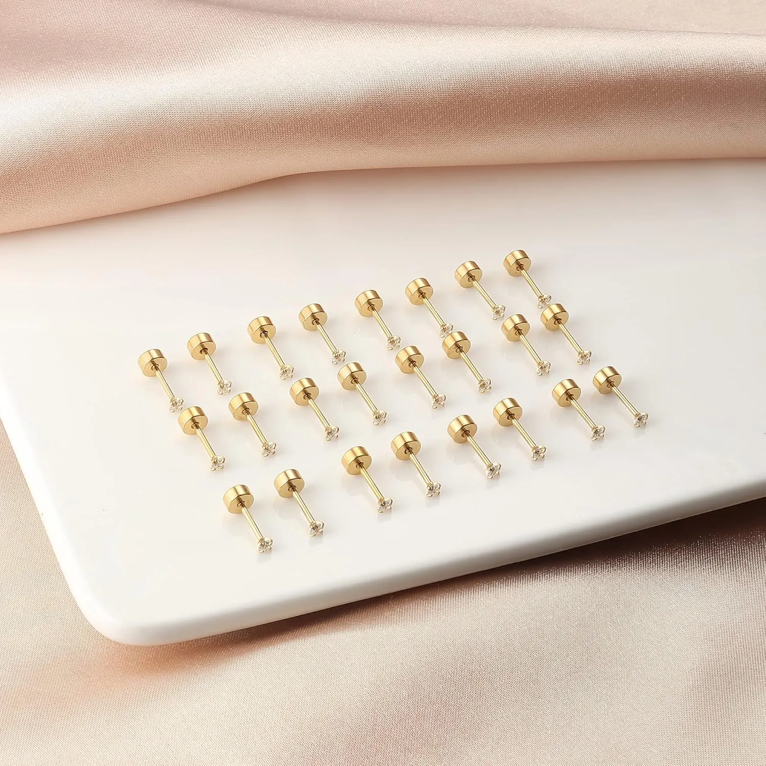 FASACCO 12 Pairs 14K Flat Back Earrings 20G Cartilage Earring Stud Tiny 2MM 3MM 4MM Flat Back Stud Earrings