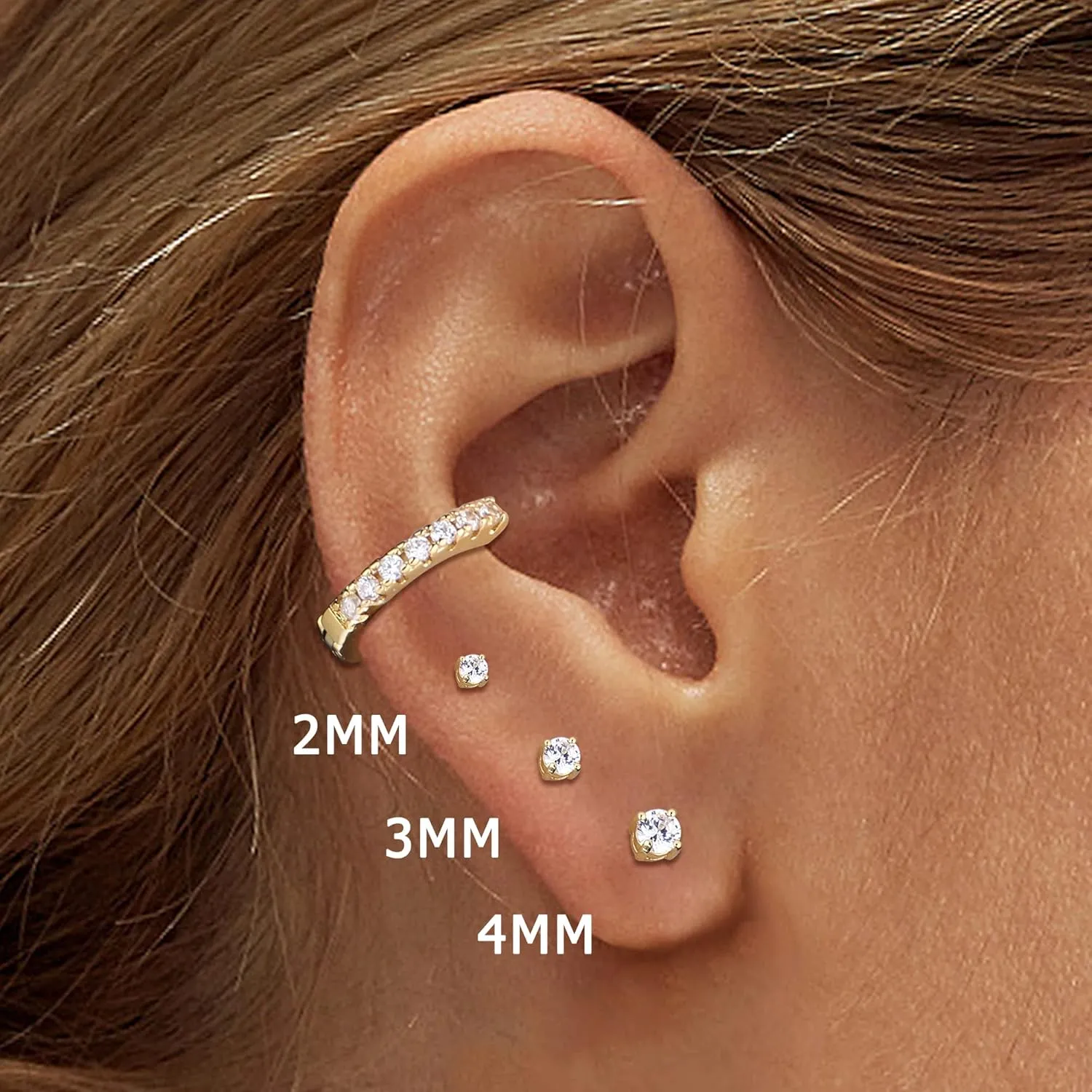 FASACCO 12 Pairs 14K Flat Back Earrings 20G Cartilage Earring Stud Tiny 2MM 3MM 4MM Flat Back Stud Earrings