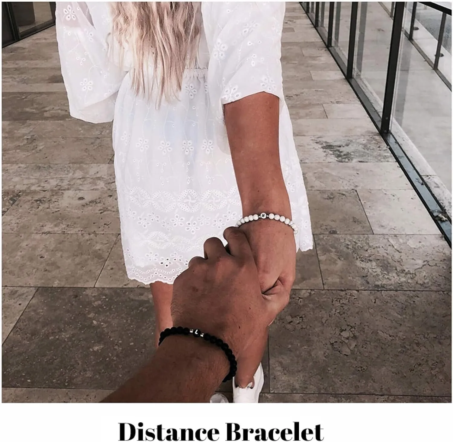 Fashion Bracelets for Women, Agate Stone Bracelet Black Agate Elastic Beads with Letter A Metal Nature Stone for Men Valentines Day Jewelry