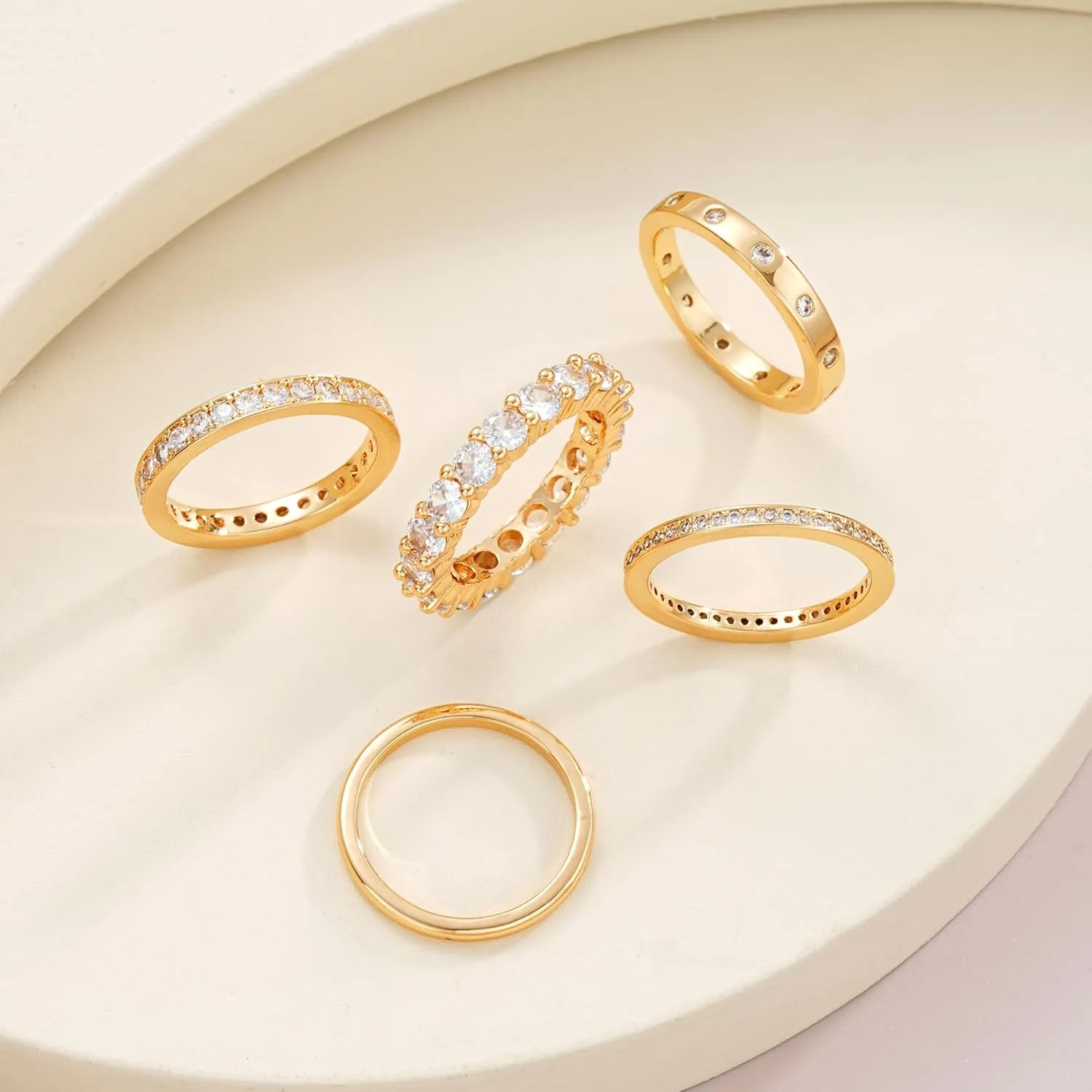 FAXHION Gold Rings for Women Non Tarnish, 14k Gold Plated Dainty Stacking Cubic Zirconia Thumb Rings, Gold Knuckle Women Rings Set Jewelry Size 5-10