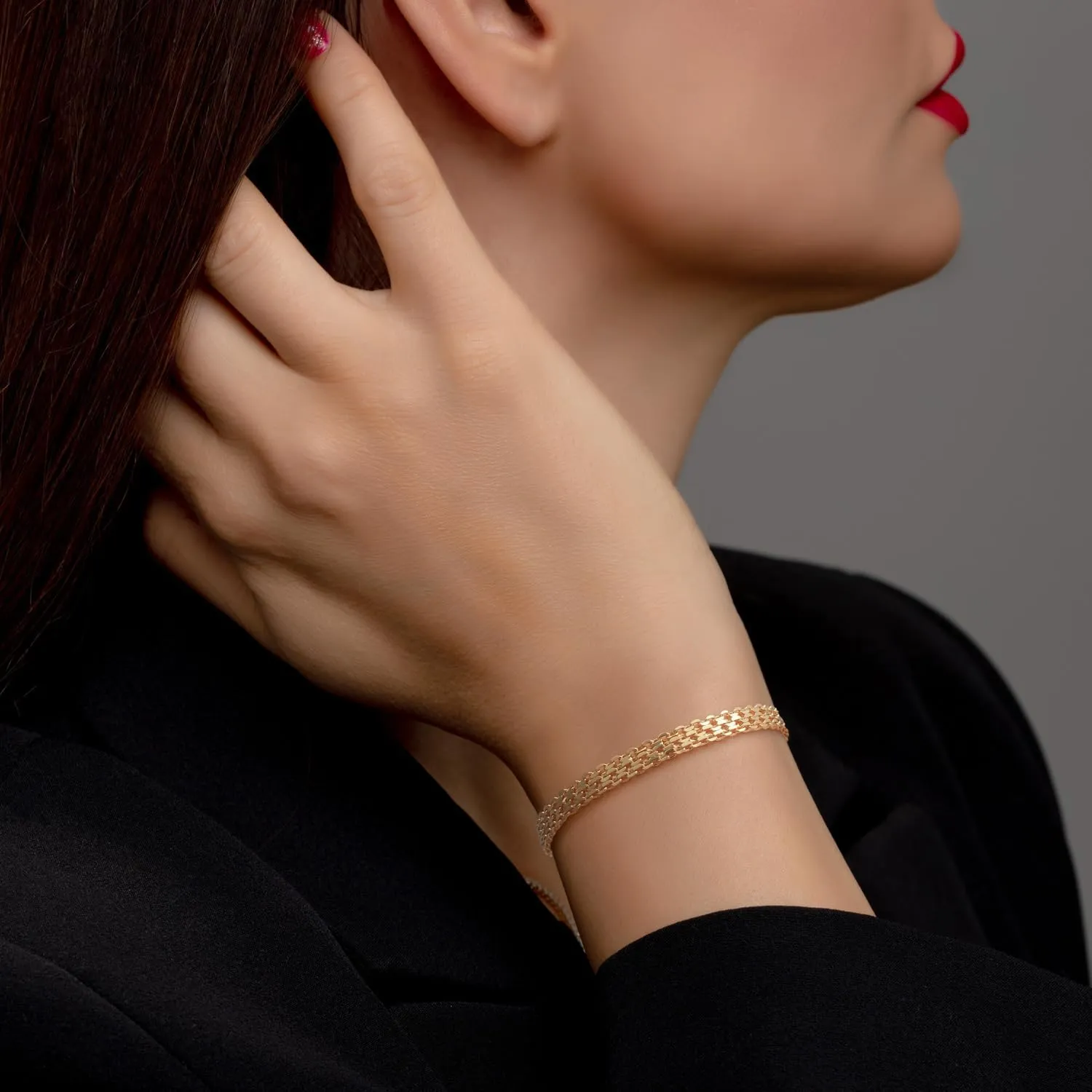 FEGER 14K Gold Mesh Chain Bracelet for Women and Men Dainty Gold Bracelets Gift for Women(6.5''-8.5'')