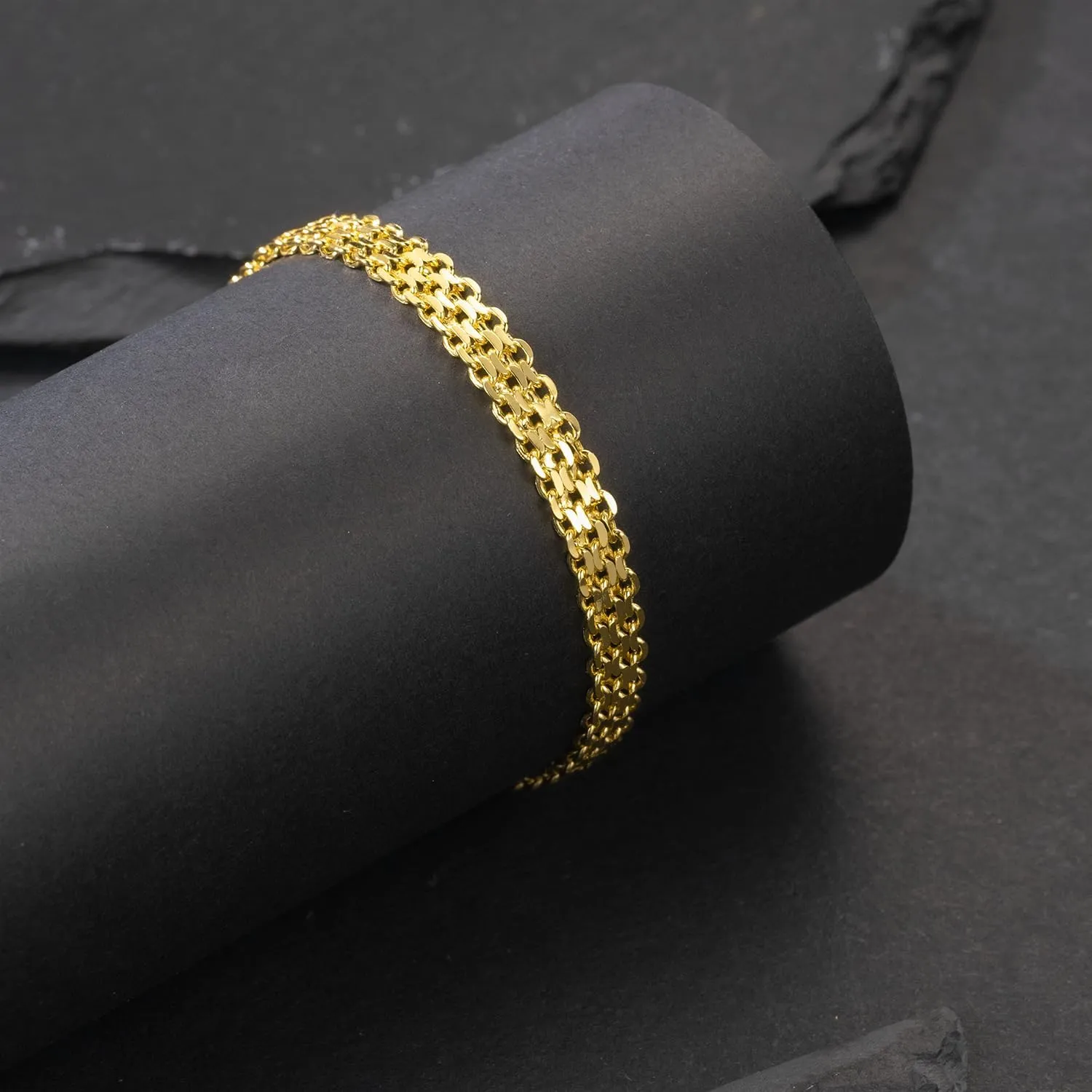 FEGER 14K Gold Mesh Chain Bracelet for Women and Men Dainty Gold Bracelets Gift for Women(6.5''-8.5'')