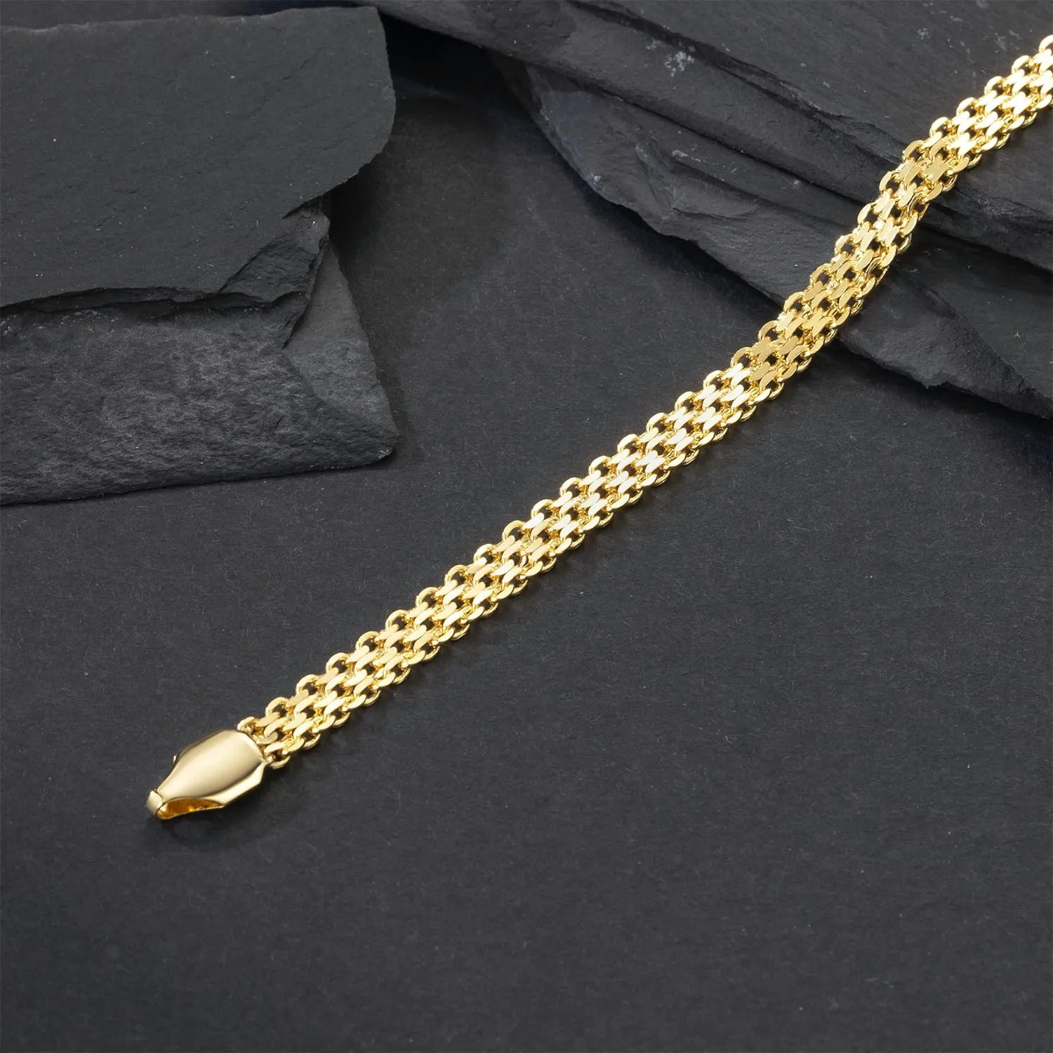 FEGER 14K Gold Mesh Chain Bracelet for Women and Men Dainty Gold Bracelets Gift for Women(6.5''-8.5'')