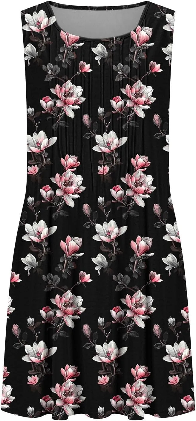 Finelylove Boho Dresses for Women 2025 Sleeveless Mini Floral Dresses Summer Beach Vacation Sundress Casual Tank Dress 2025