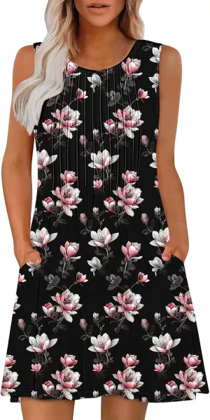 Finelylove Boho Dresses for Women 2025 Sleeveless Mini Floral Dresses Summer Beach Vacation Sundress Casual Tank Dress 2025