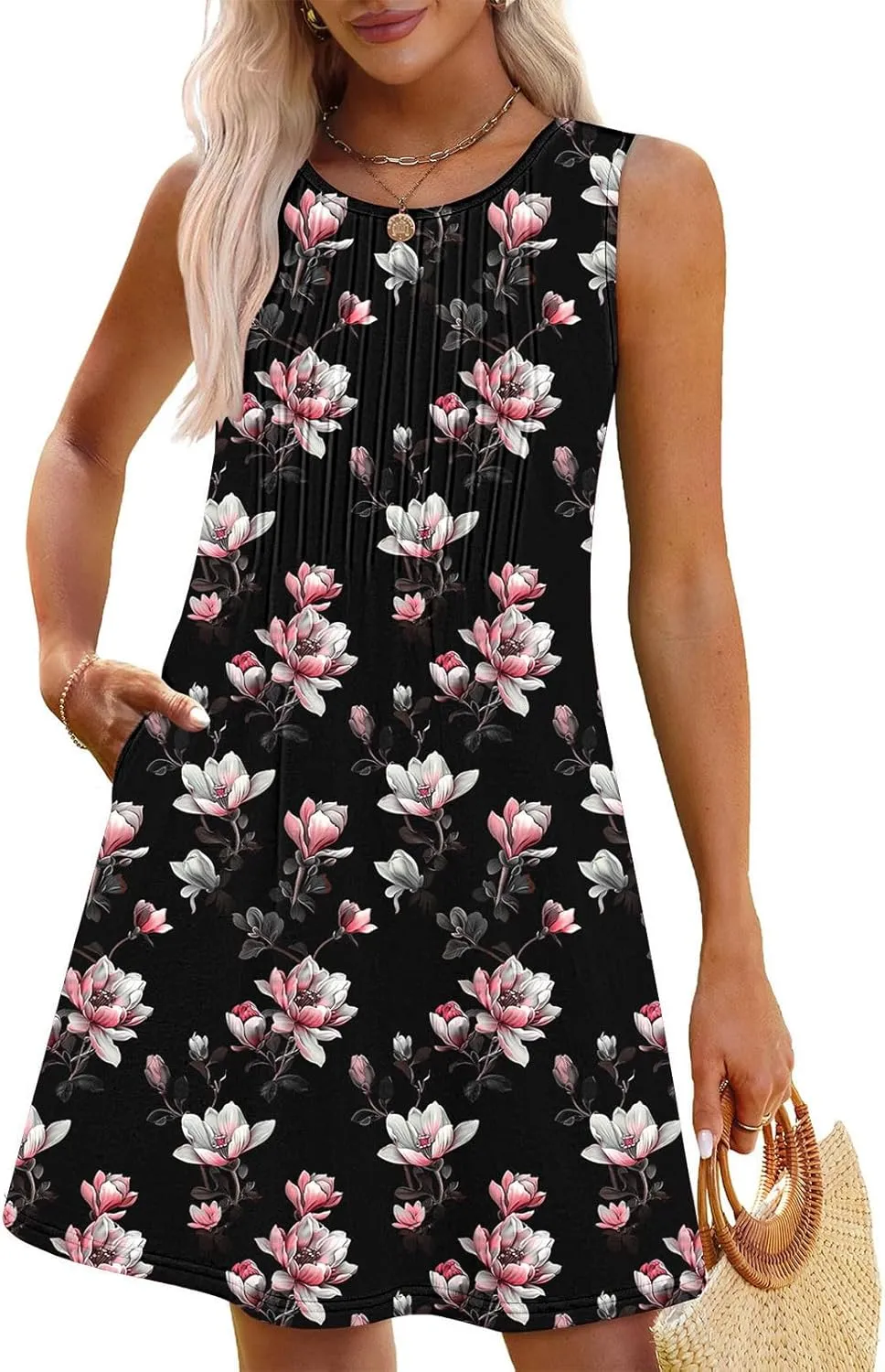 Finelylove Boho Dresses for Women 2025 Sleeveless Mini Floral Dresses Summer Beach Vacation Sundress Casual Tank Dress 2025