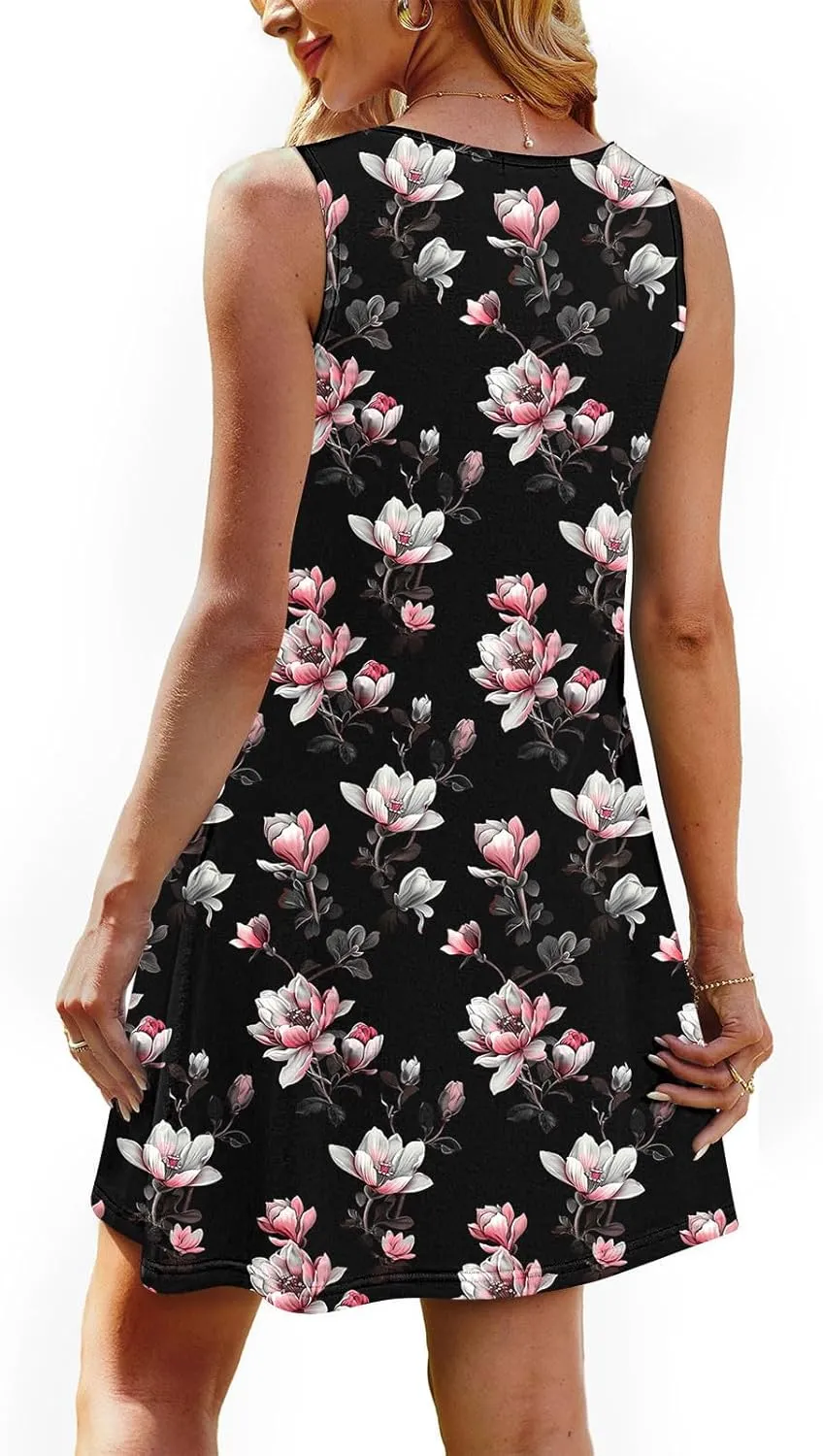 Finelylove Boho Dresses for Women 2025 Sleeveless Mini Floral Dresses Summer Beach Vacation Sundress Casual Tank Dress 2025