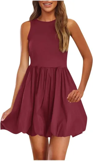 Finelylove Summer Dresses for Women 2025 Tube Strapless Mini Dress Off Shoulder Smocked A Line Ruffle Flowy Party Dresses