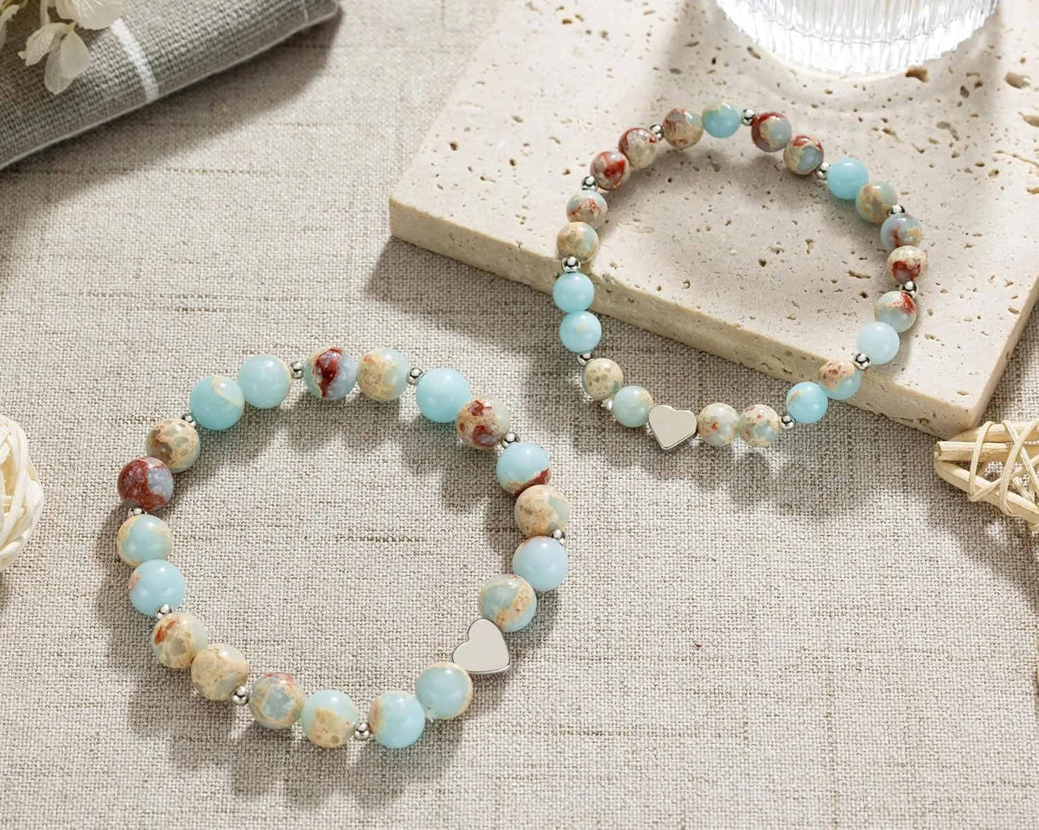First Day of School 1-5 Grade Mommy and Me Bracelets, Back To School Gifts, Heart Beaded Mom and Daughter Bracelets, Mother Daughter Bracelets set for 2 One big and one small bracelet
