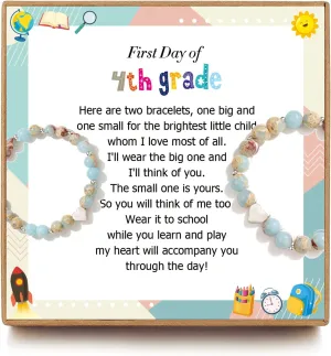 First Day of School 1-5 Grade Mommy and Me Bracelets, Back To School Gifts, Heart Beaded Mom and Daughter Bracelets, Mother Daughter Bracelets set for 2 One big and one small bracelet