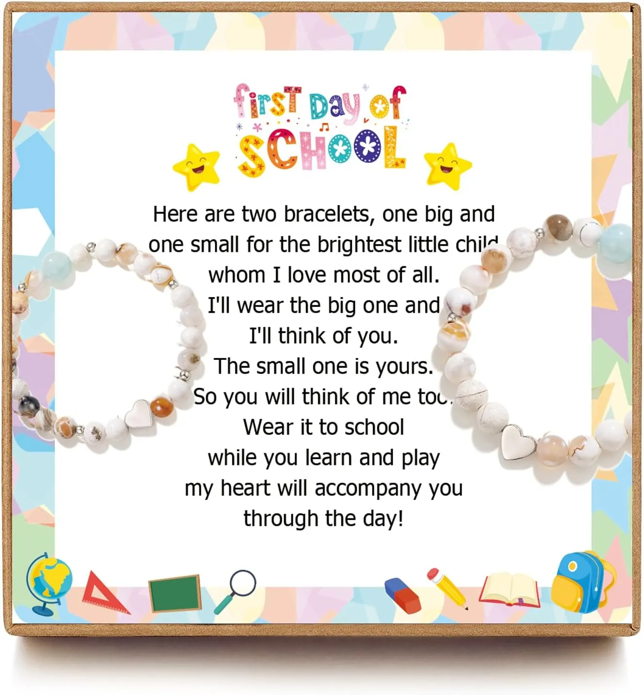 First Day of School Gifts Mommy and Me Bracelet, Back To School Bracelets for Daughter Girls, Heart Beadeds Bracelet Mom and Daughter Bracelets set for One Big and One Small