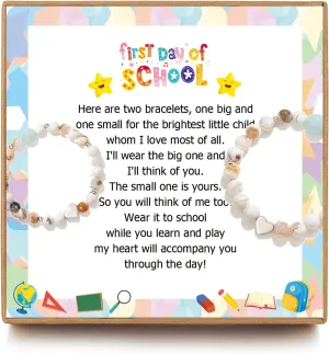 First Day of School Gifts Mommy and Me Bracelet, Back To School Bracelets for Daughter Girls, Heart Beadeds Bracelet Mom and Daughter Bracelets set for One Big and One Small