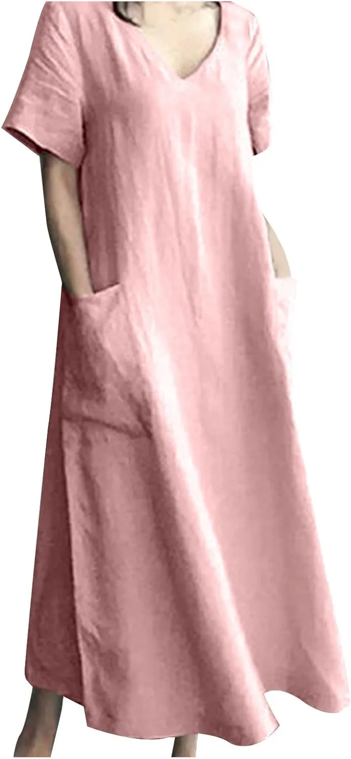 Firzero Womens Casual Tank Dress 2024 Summer Crewneck Sleeveless Sundress Cotton Linen Long Dresses Flowy Maxi Beach Dress