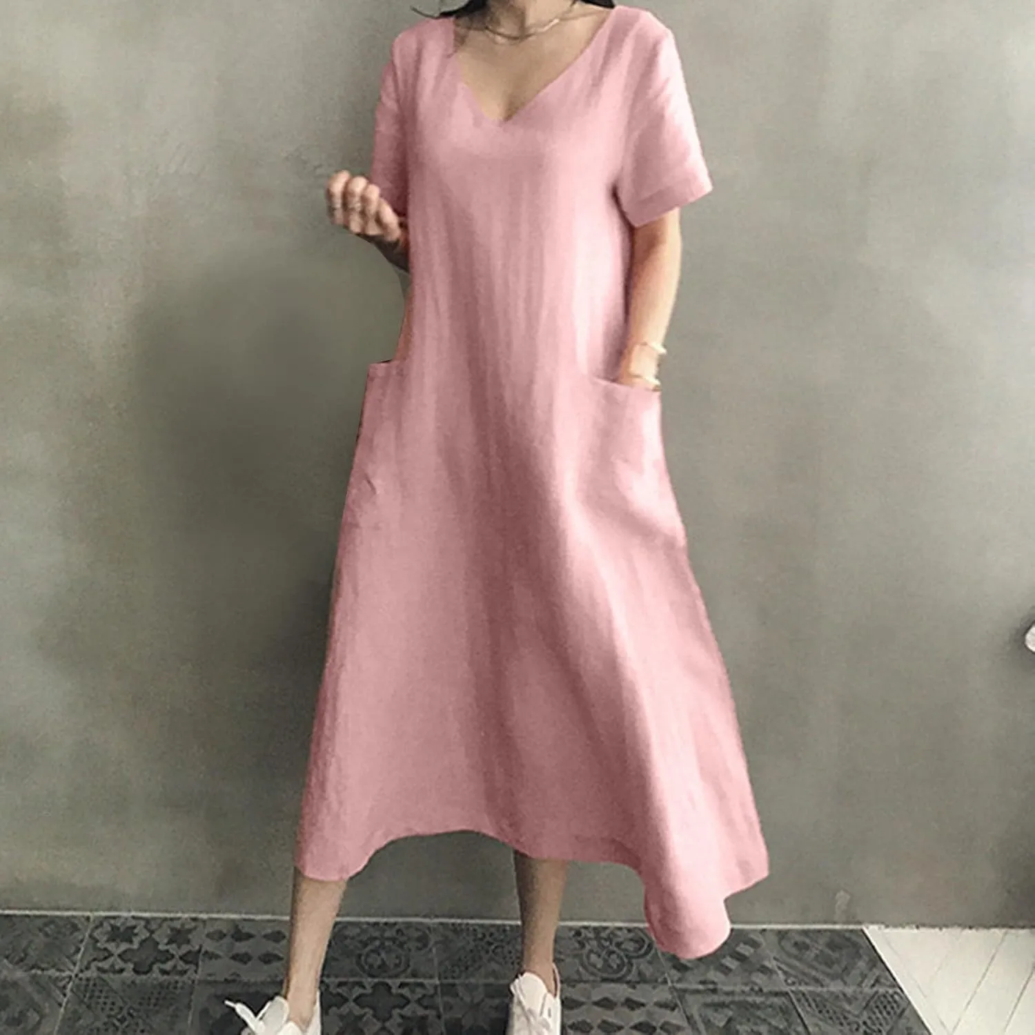 Firzero Womens Casual Tank Dress 2024 Summer Crewneck Sleeveless Sundress Cotton Linen Long Dresses Flowy Maxi Beach Dress