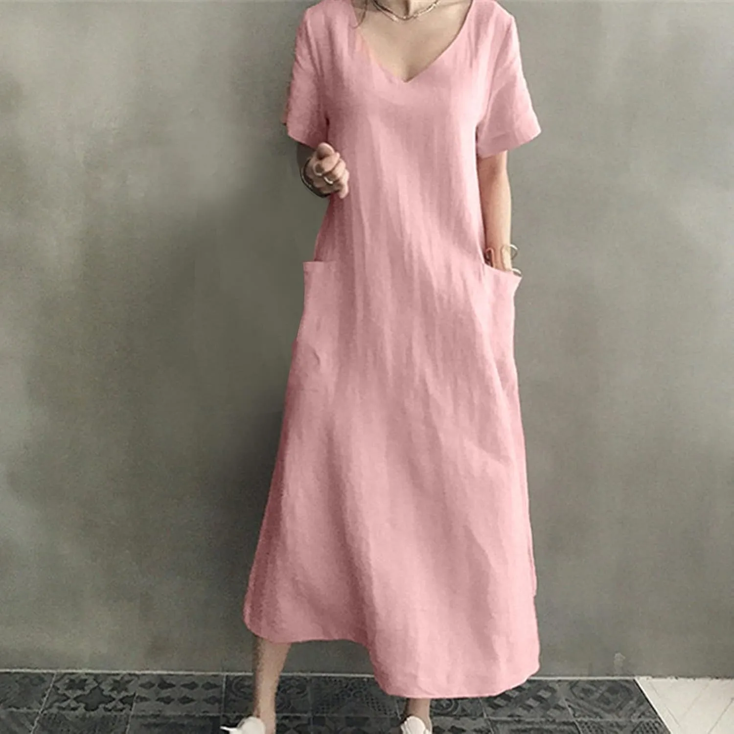 Firzero Womens Casual Tank Dress 2024 Summer Crewneck Sleeveless Sundress Cotton Linen Long Dresses Flowy Maxi Beach Dress
