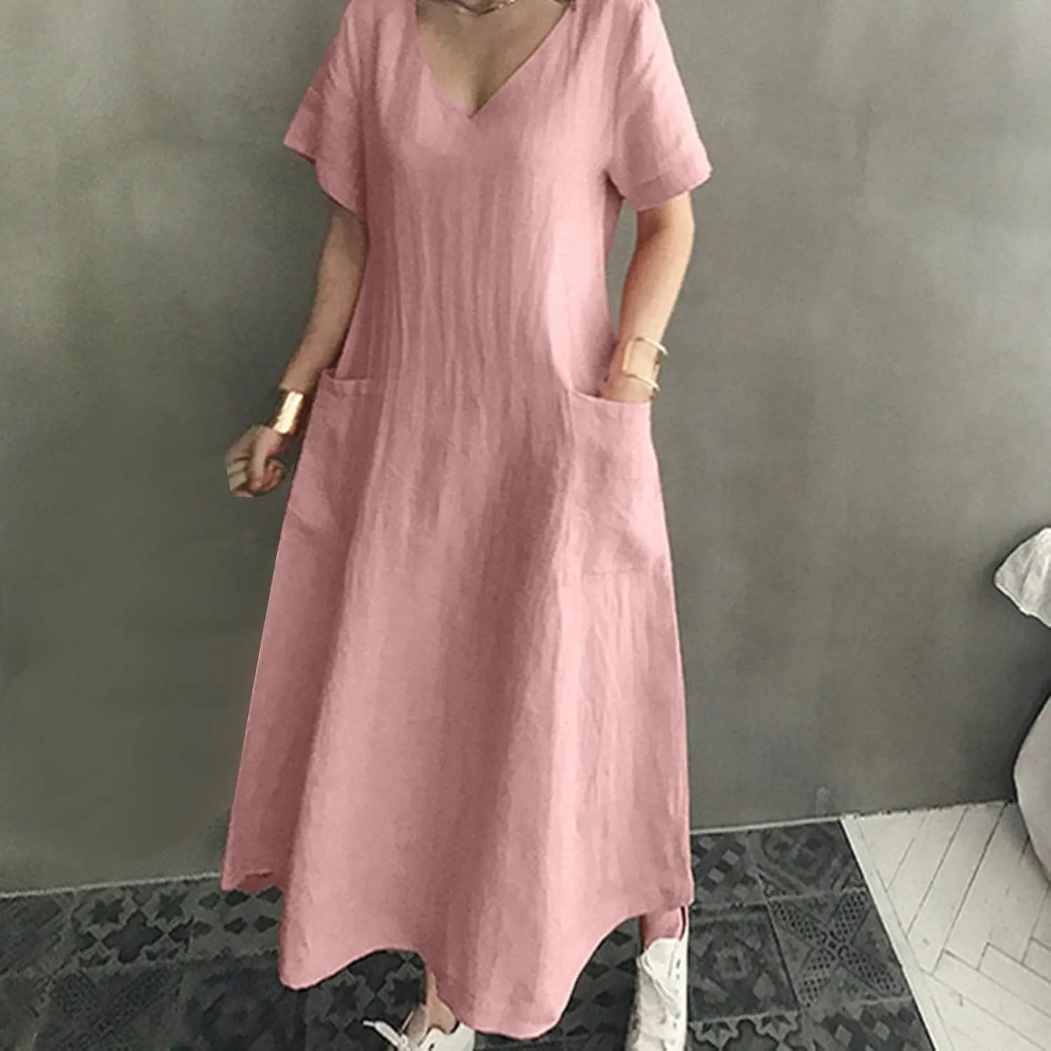 Firzero Womens Casual Tank Dress 2024 Summer Crewneck Sleeveless Sundress Cotton Linen Long Dresses Flowy Maxi Beach Dress