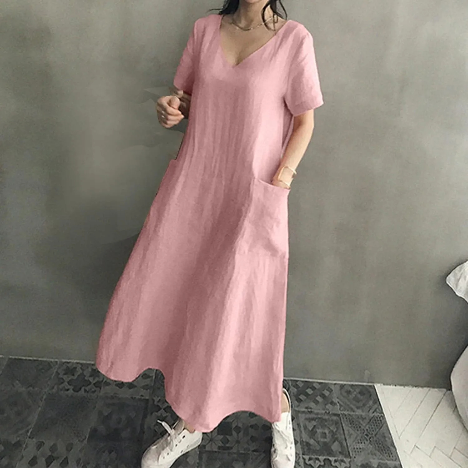 Firzero Womens Casual Tank Dress 2024 Summer Crewneck Sleeveless Sundress Cotton Linen Long Dresses Flowy Maxi Beach Dress
