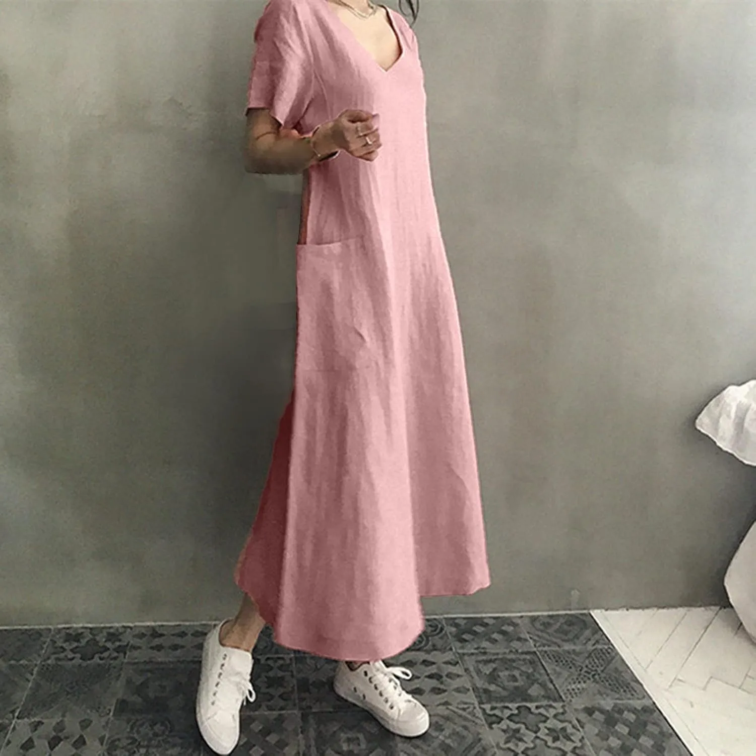 Firzero Womens Casual Tank Dress 2024 Summer Crewneck Sleeveless Sundress Cotton Linen Long Dresses Flowy Maxi Beach Dress