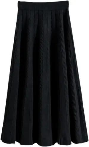 Fjnbbiot Women A Line Knitted Sweater Skirts Elastic High Waist Woman Midi Maxi Skirts Autumn Winter Female Pleated Skirts
