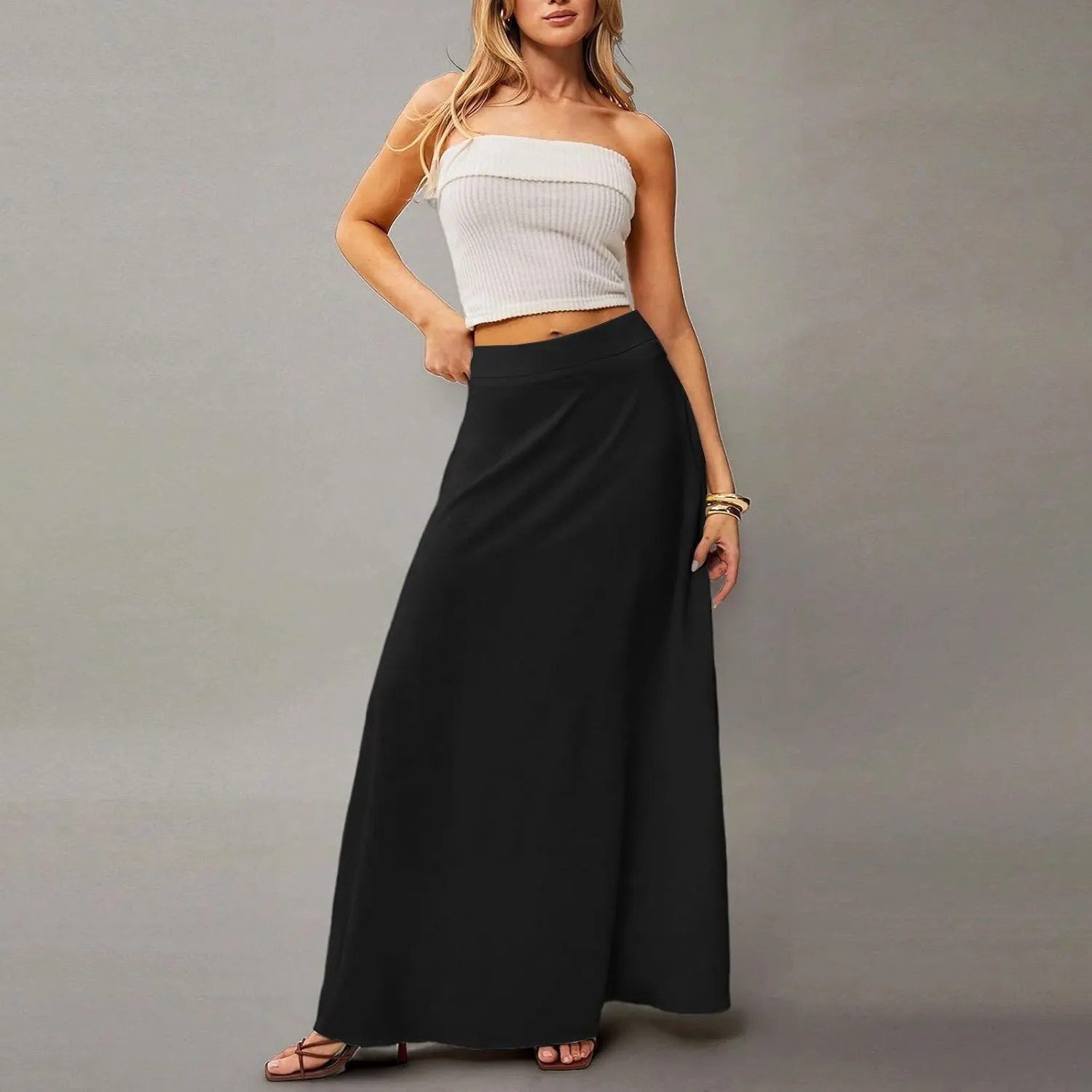 Floral Maxi Skirts for Women Trendy Summer Casual Flowy High Waisted Plus Size Long Boho Work Skirt with Pockets
