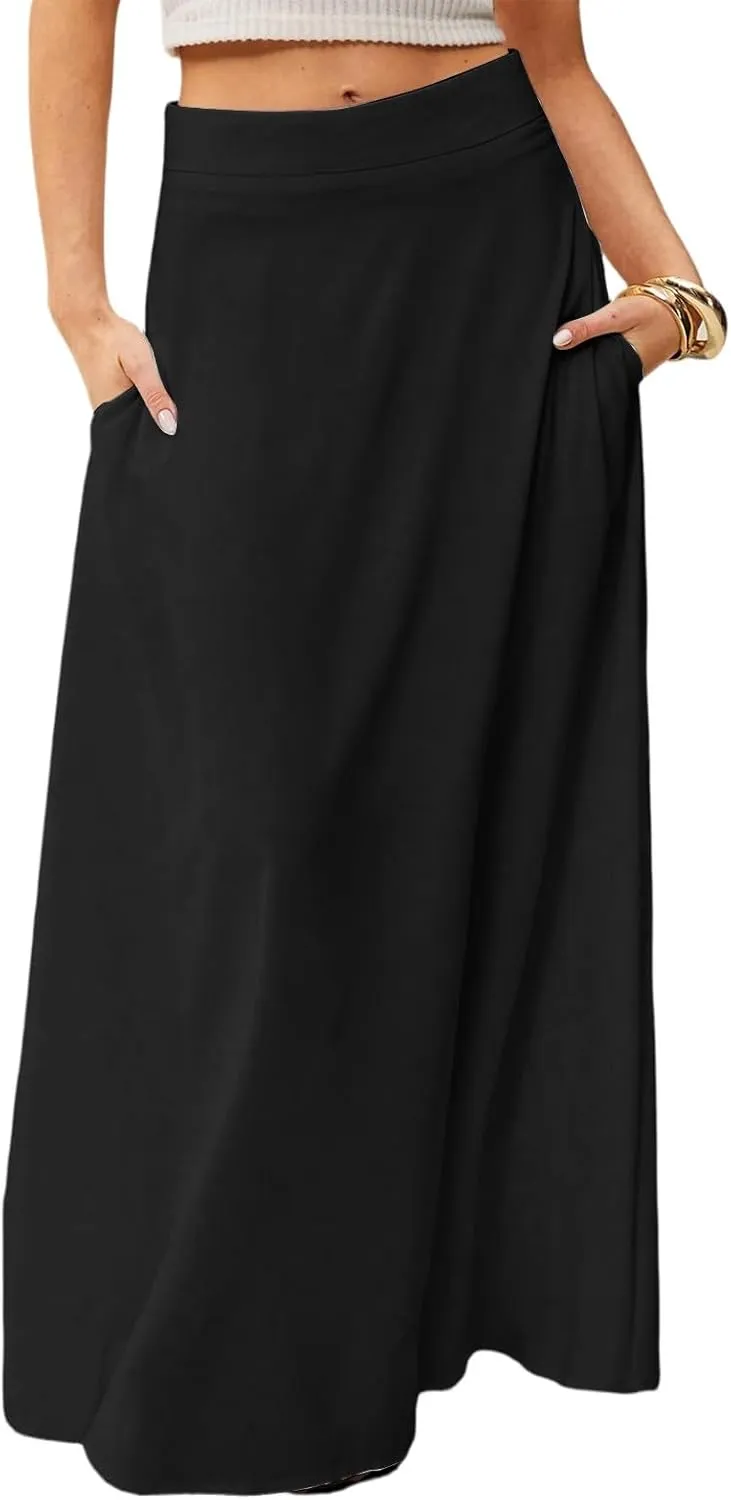 Floral Maxi Skirts for Women Trendy Summer Casual Flowy High Waisted Plus Size Long Boho Work Skirt with Pockets