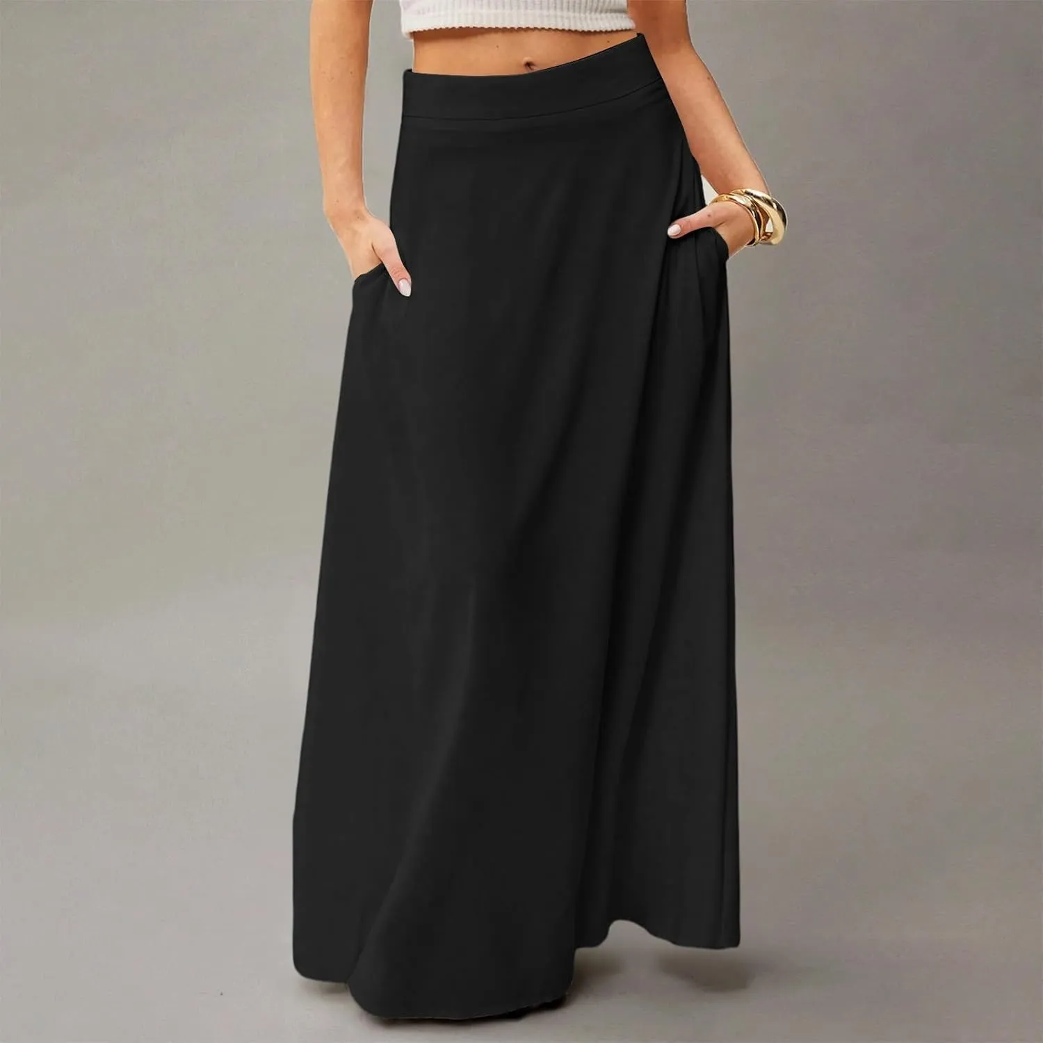 Floral Maxi Skirts for Women Trendy Summer Casual Flowy High Waisted Plus Size Long Boho Work Skirt with Pockets
