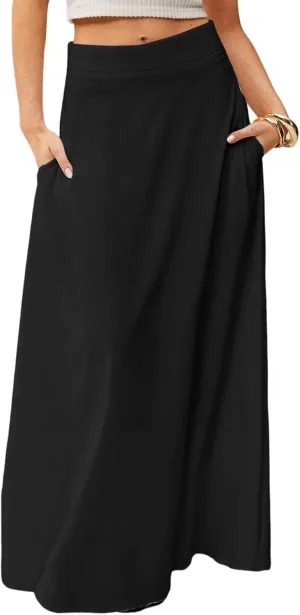 Floral Maxi Skirts for Women Trendy Summer Casual Flowy High Waisted Plus Size Long Boho Work Skirt with Pockets