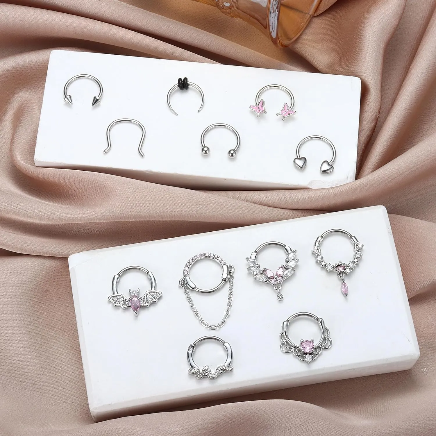 Florideco    Surgical Steel Small Septum Jewelry Septum Piercing Jewelry Cute Snake Butterfly Silver Septum Rings Hoop Nose Rings Daith Earrings 10MM