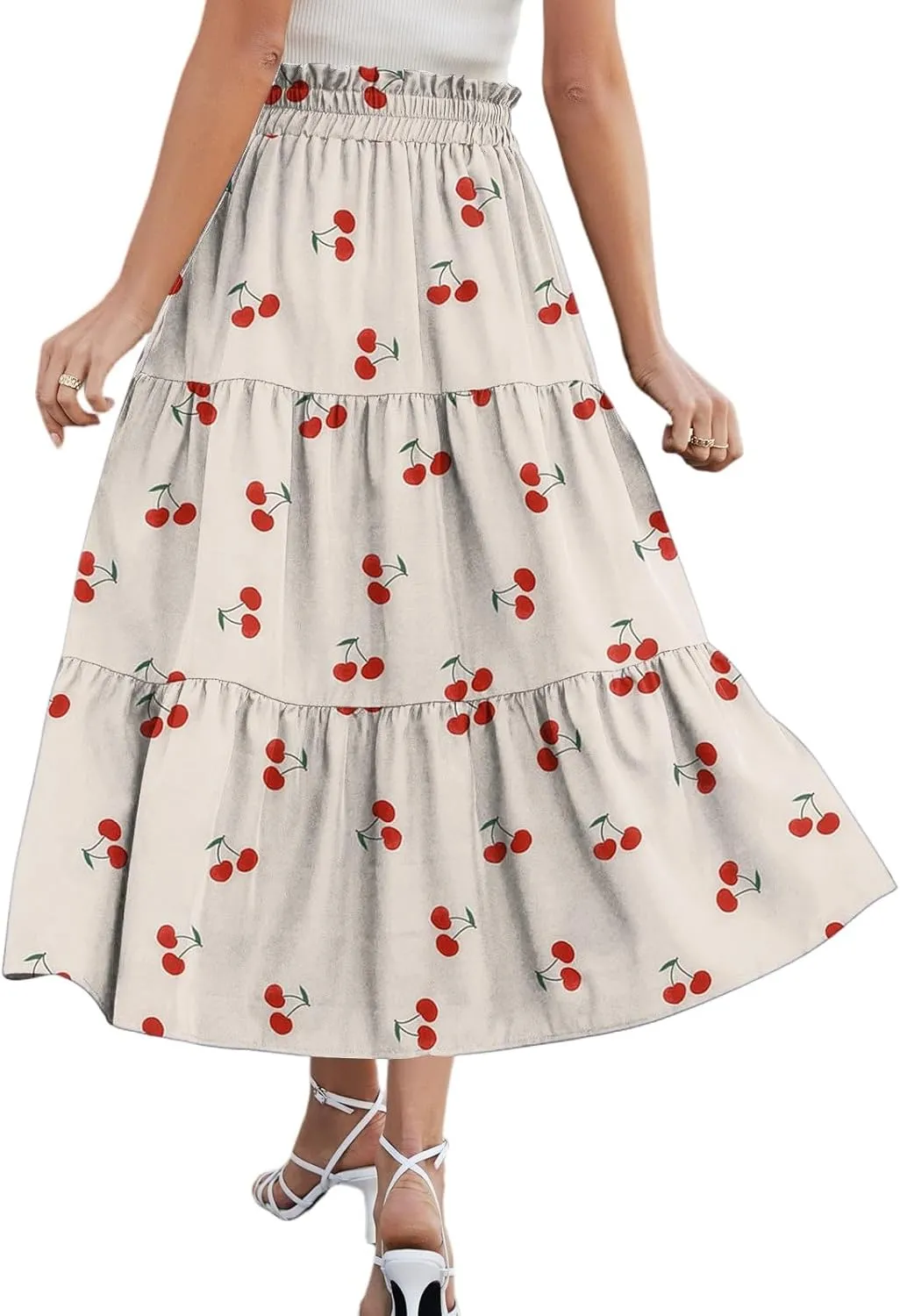 Flowy Floral Midi Skirts for Women Trendy Summer Casual High Waisted Plus Size Long Boho Beach Skirt with Pockets