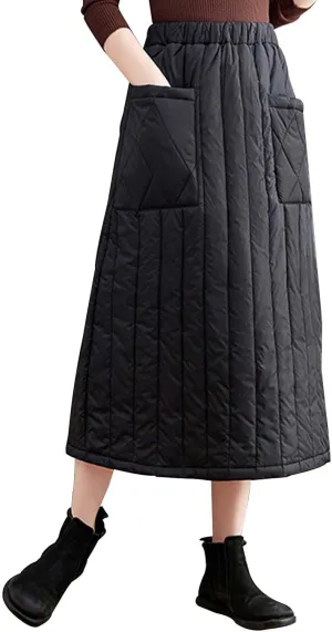 Flowy Skirt Women Women's Padded Midi Skirt with Side Zipper and Flared Hemline for Warmth and Style in Winter