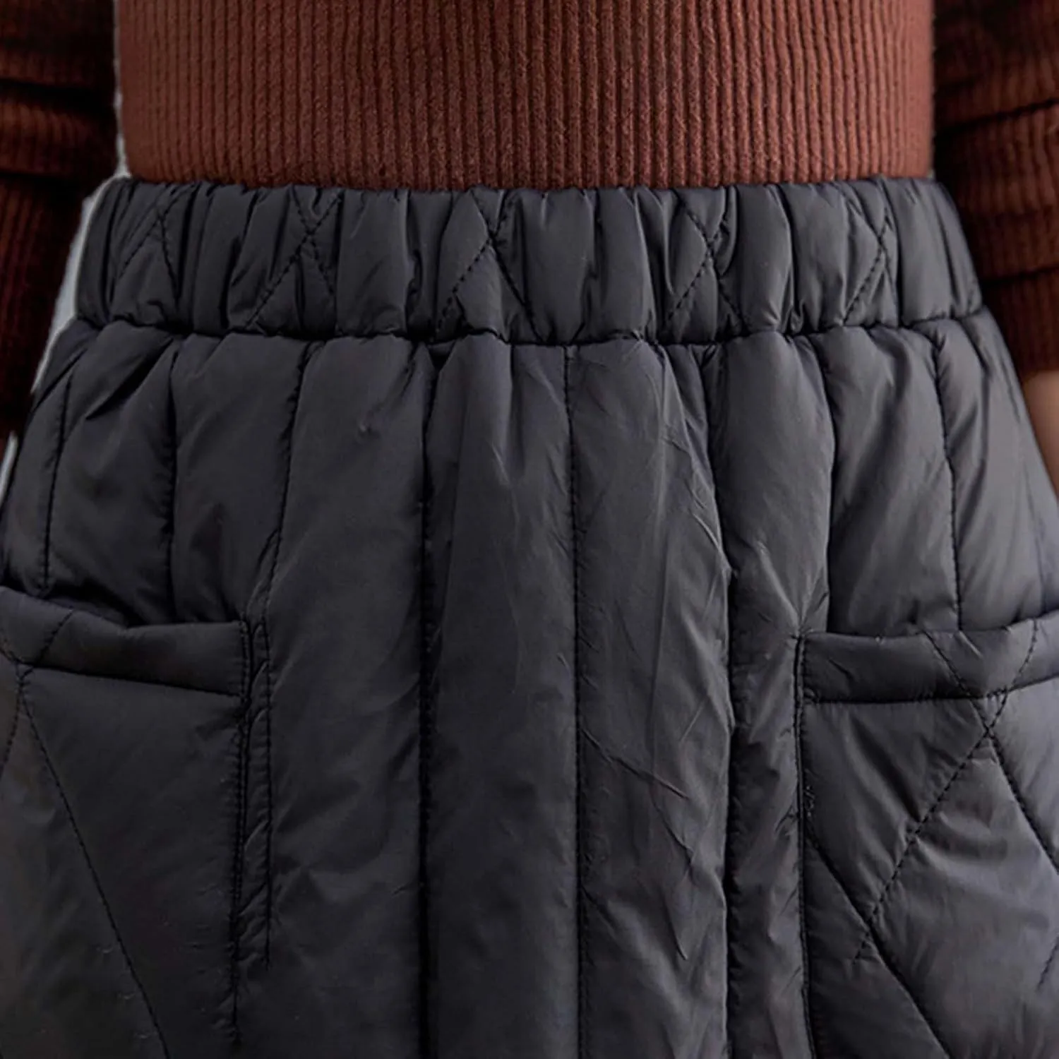 Flowy Skirt Women Women's Padded Midi Skirt with Side Zipper and Flared Hemline for Warmth and Style in Winter