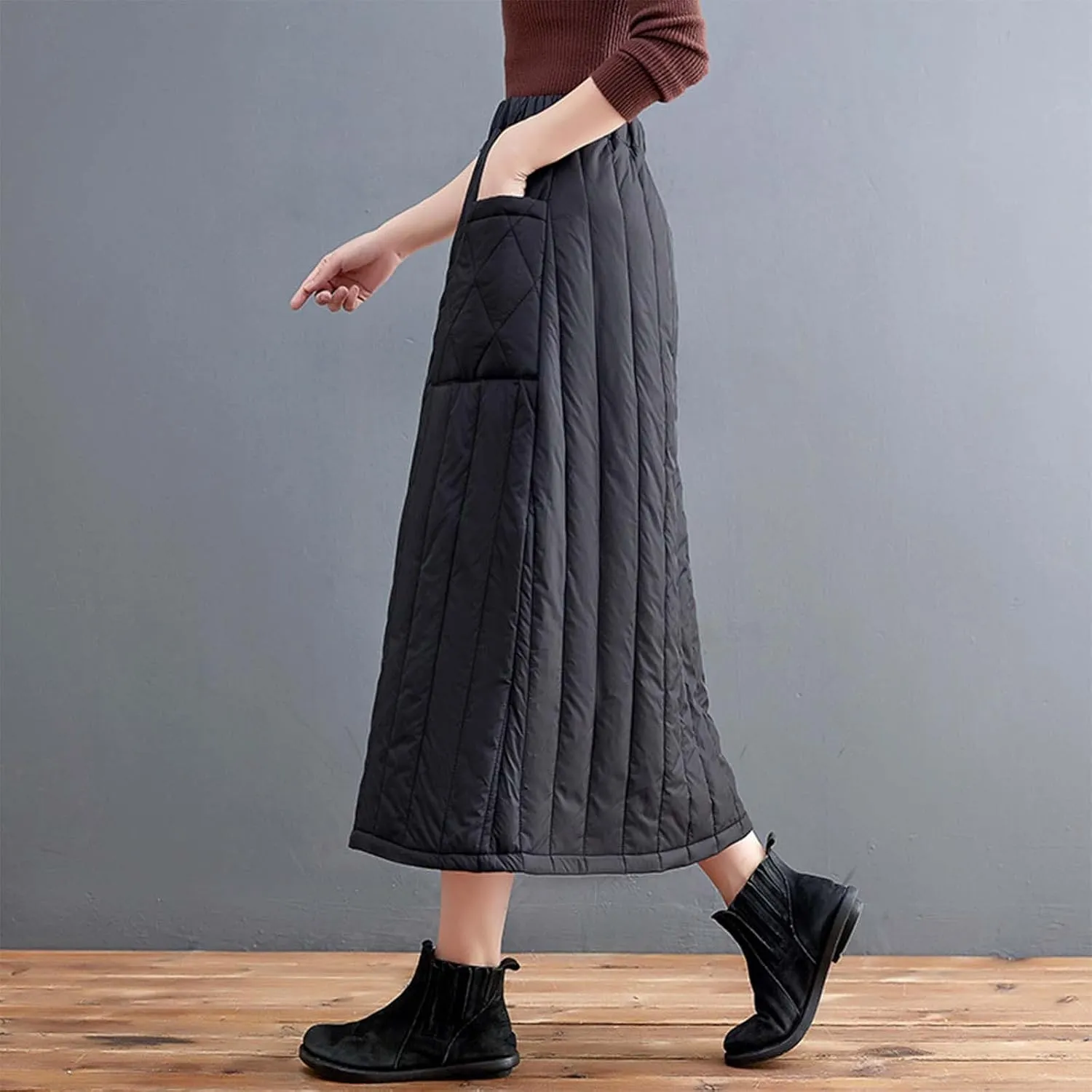 Flowy Skirt Women Women's Padded Midi Skirt with Side Zipper and Flared Hemline for Warmth and Style in Winter