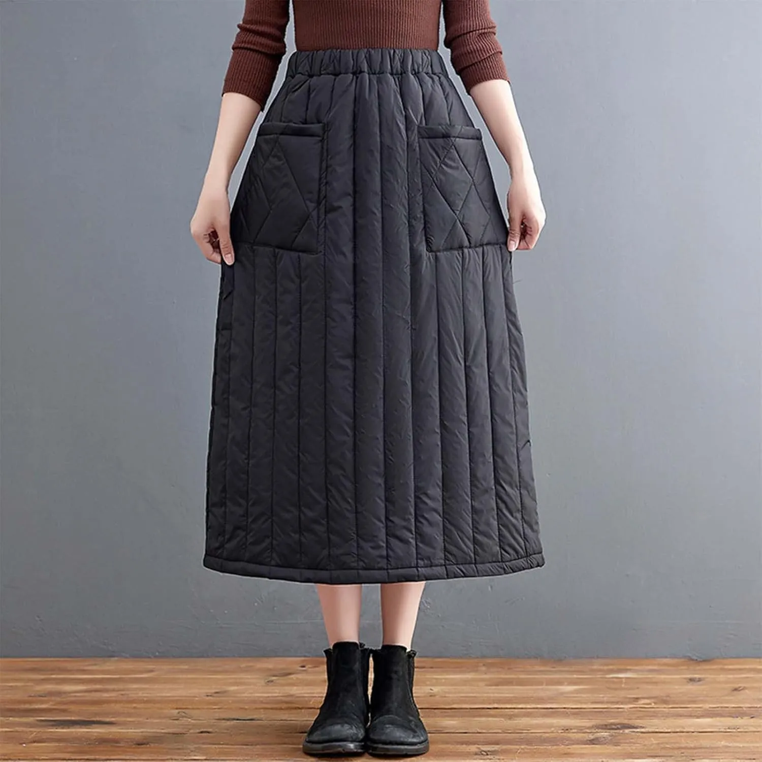Flowy Skirt Women Women's Padded Midi Skirt with Side Zipper and Flared Hemline for Warmth and Style in Winter