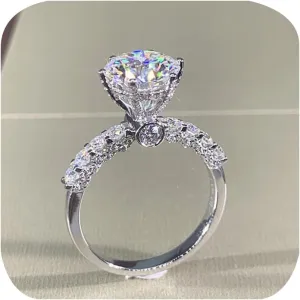FLYYQMIAO Elegant 3ct Round Cushion Cut Solitaire Halo Simulated Diamond Wedding Engagement 925 Sterling Silver Anniversary Eternal Infinite Ring Moissanite Diamond Promise Rings for Women 9#