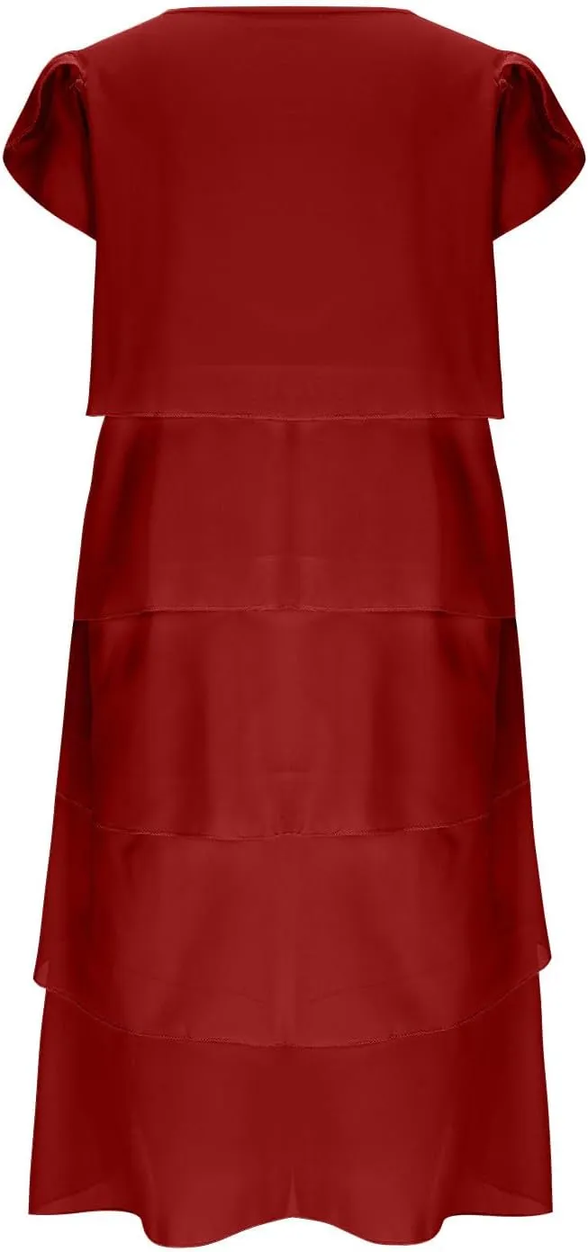 Formal Dresses for Women Chiffon Casual Summer Midi Dress Fashion Tiered Layered Party Dress Plus Size Women Dresses